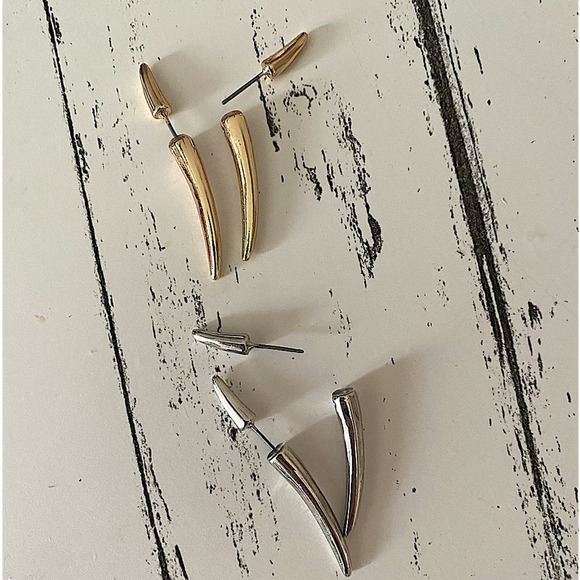 Gold Spiked Horn Earrings Thorn Punk Minimalist - Picture 11 of 11